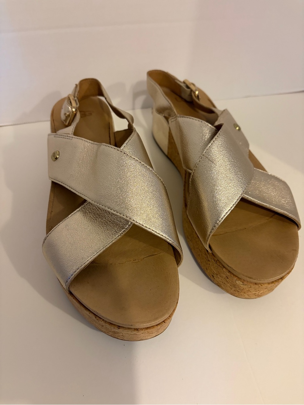 UGG Shoshana Gold Cork Wedge Slingback Sandals